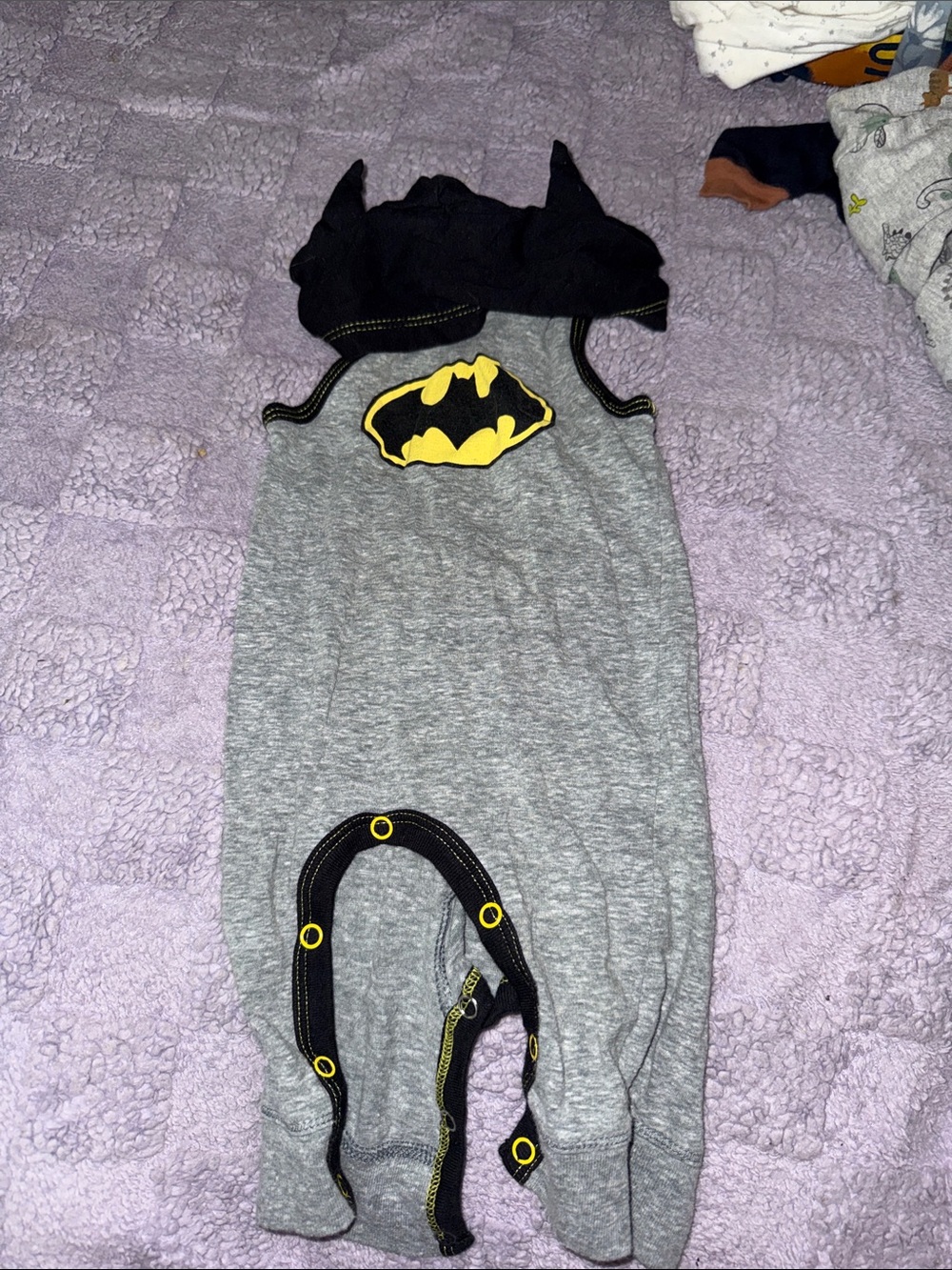 Batman Grey, Black & Yellow Hooded Baby Romper